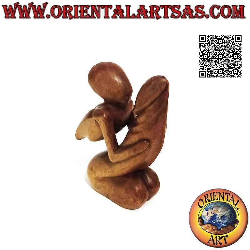 Scultura erotica "l'uomo abbracciato al pene" in stile abstract in legno di suar, 17 cm