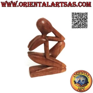 Scultura "il pensatore di profilo" in stile abstract su base in legno di suar, 20 cm