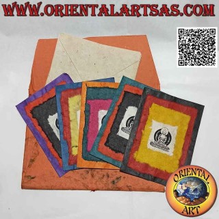 Nepalese rice paper greeting cards with envelope (assorted colors), set of 5 pcs
