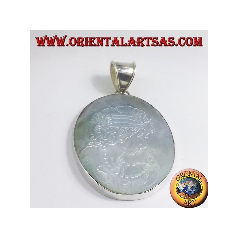 Silber Anhänger Cameo auf Perlmutt