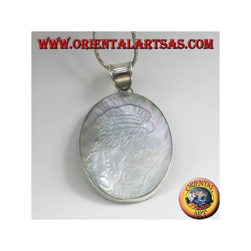 silver pendant cameo on mother of pearl