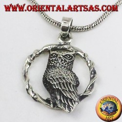 pendentif en argent, hibou dans le cercle