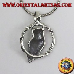 pendentif en argent, hibou dans le cercle