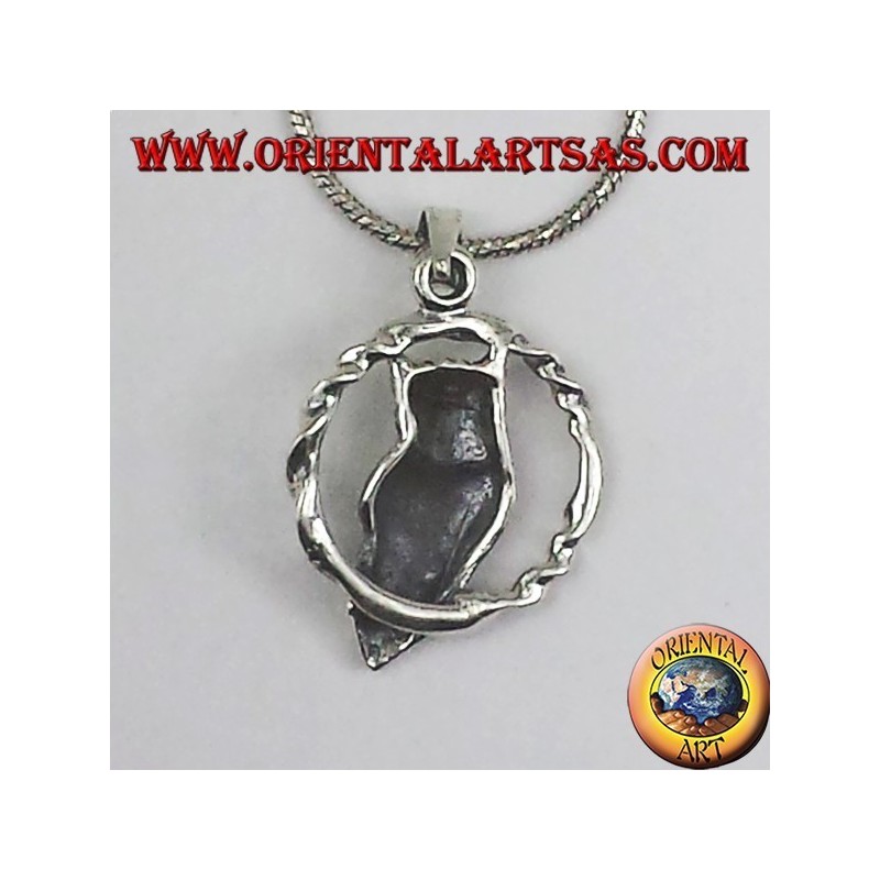 silver pendant, owl in the circle