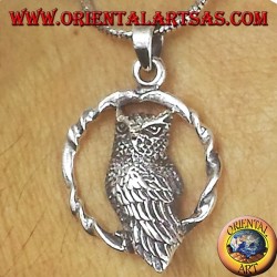 pendentif en argent, hibou dans le cercle