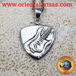 Plectrum pendant in silver with electric guitar