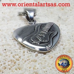 Plectrum pendant in silver with electric guitar