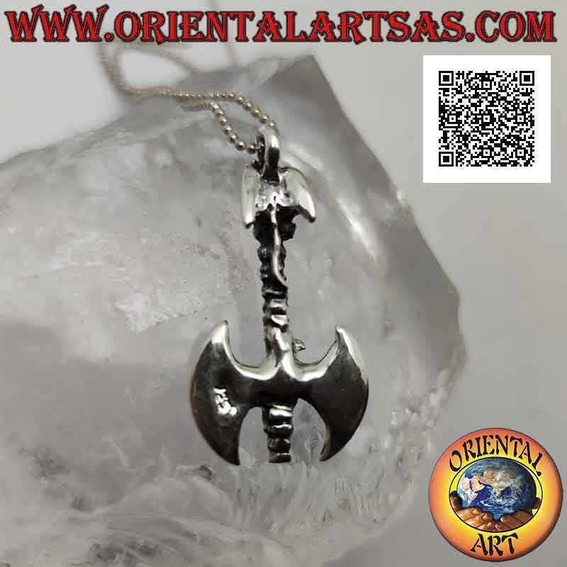 Silver pendant, double ax surmounted by a dragon on the handle and with embossed eagle on the blades