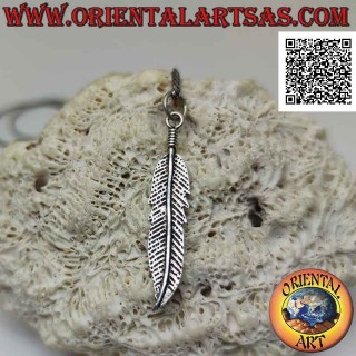 Silver Native American feather pendant with curve at the tip (symbol of purification)