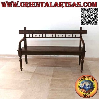 Three-seater bench with column backrest handmade in antique teak wood