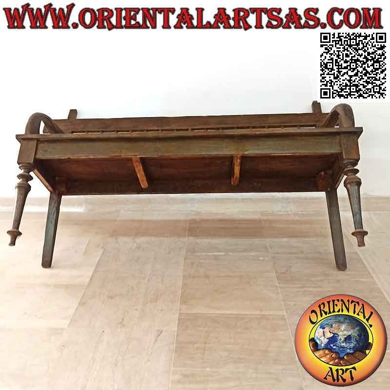 Banc trois places avec dossier colonne fait main en bois de teck antique