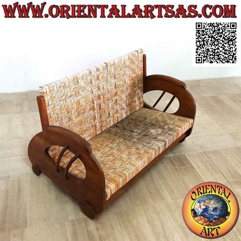 Poltrona bassa a due posti in stile imperiale in legno di teak e bambù (doppia fascetta)