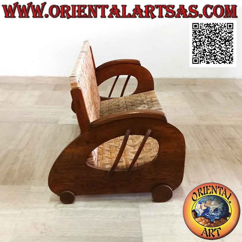 Sillón bajo de dos plazas de estilo imperial en madera de teca y bambú (doble correa)