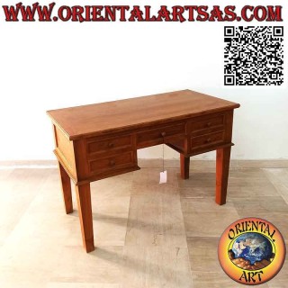 "Essential" style 5-drawer desk in teak wood (120x 60)