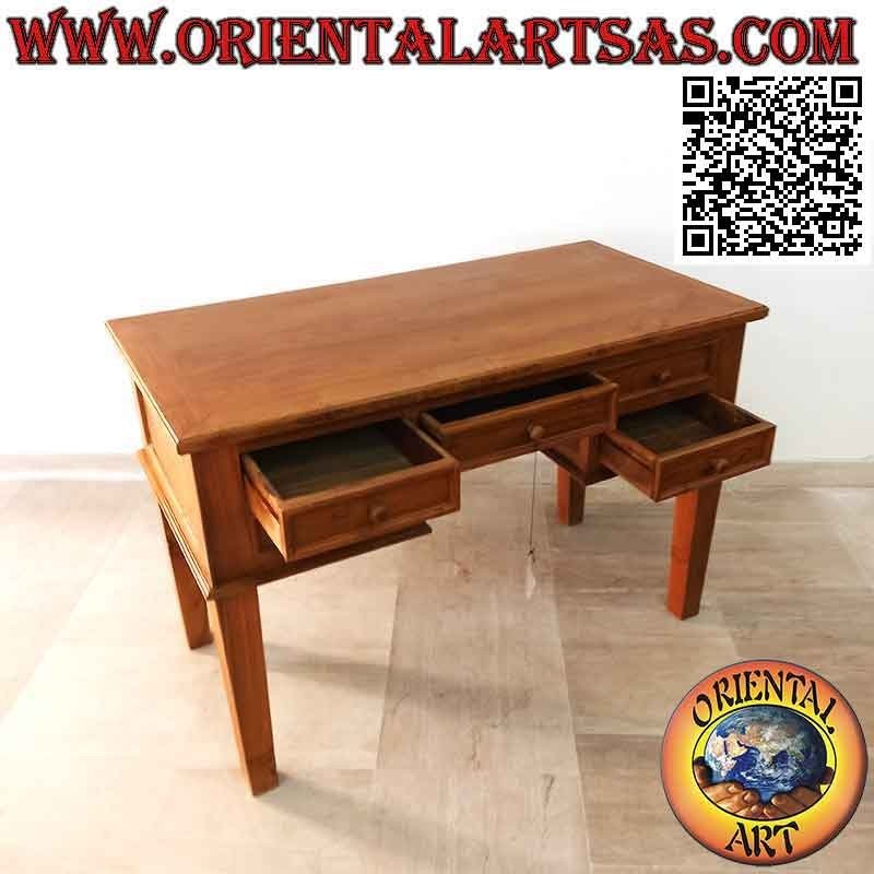 Scrivania a 5 cassetti in  stile "essential" in legno di teak (120x 60)
