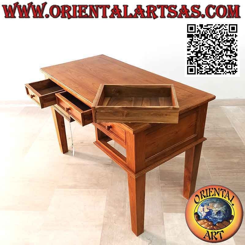 "Essential" style 5-drawer desk in teak wood (120x 60)