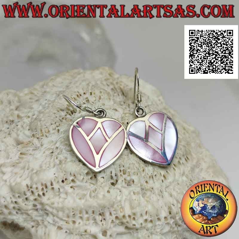 Orecchini in argento pendenti a forma di cuore con madreperla multicolor a mosaico