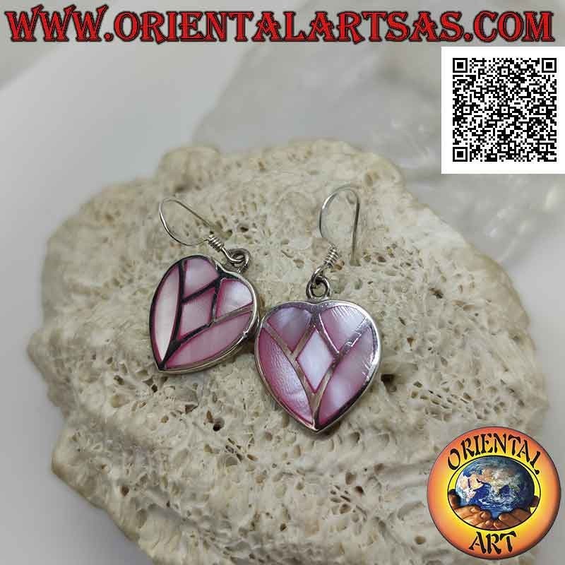 Boucles d'oreilles pendantes en argent en forme de coeur avec nacre mosaïque multicolore