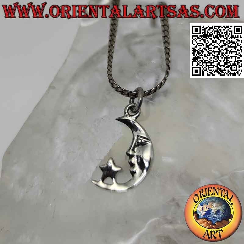 Silver pendant, crescent with flat tip star (small)