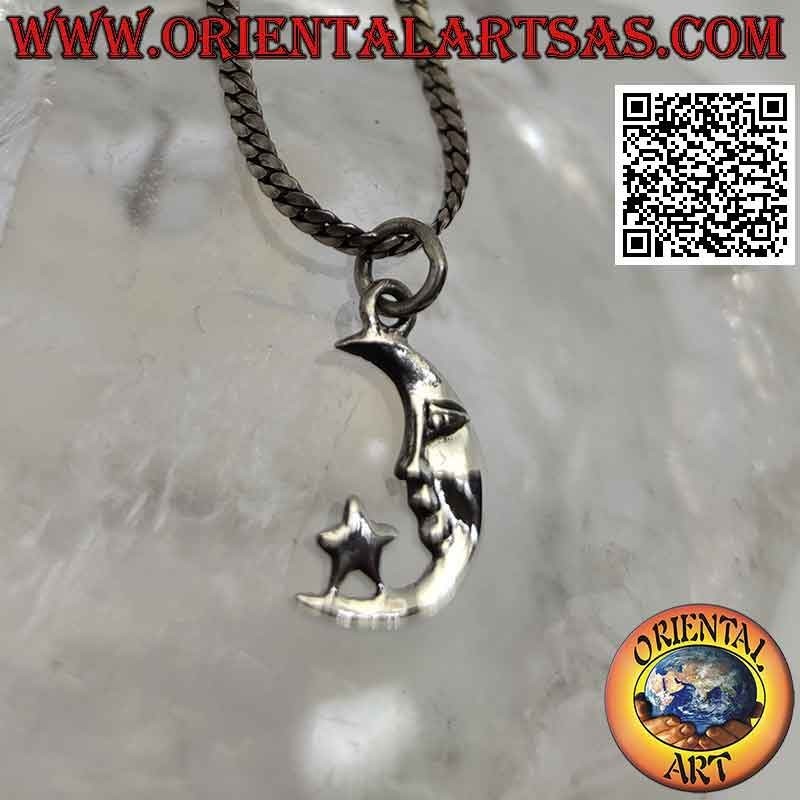 Colgante de plata, media luna con estrella de punta plana (pequeña)