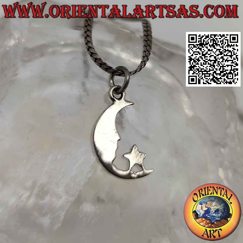 Pendentif en argent, croissant avec étoile à pointe plate (petit)