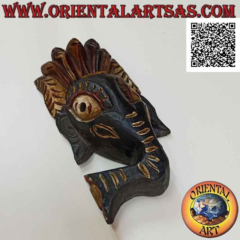 Maschera di Ganesh intagliata e dipinta da artigiani nepalesi in legno di palissandro, 31 x 16 cm