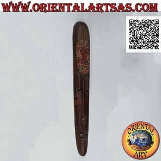 Masque aborigène traditionnel Lombok en bois d'acajou avec tatouages ​​peints (geckos), 100 x 14 cm