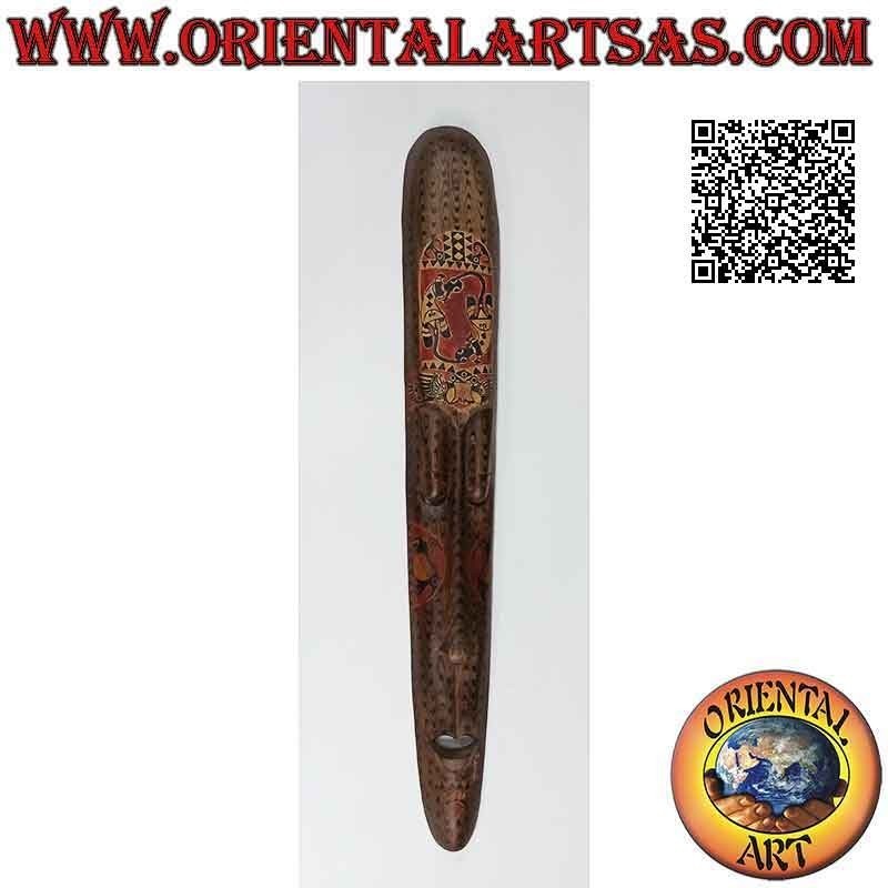 Lombok traditional aboriginal mask in mahogany wood with painted tattoos (geckos), 100 x 14 cm