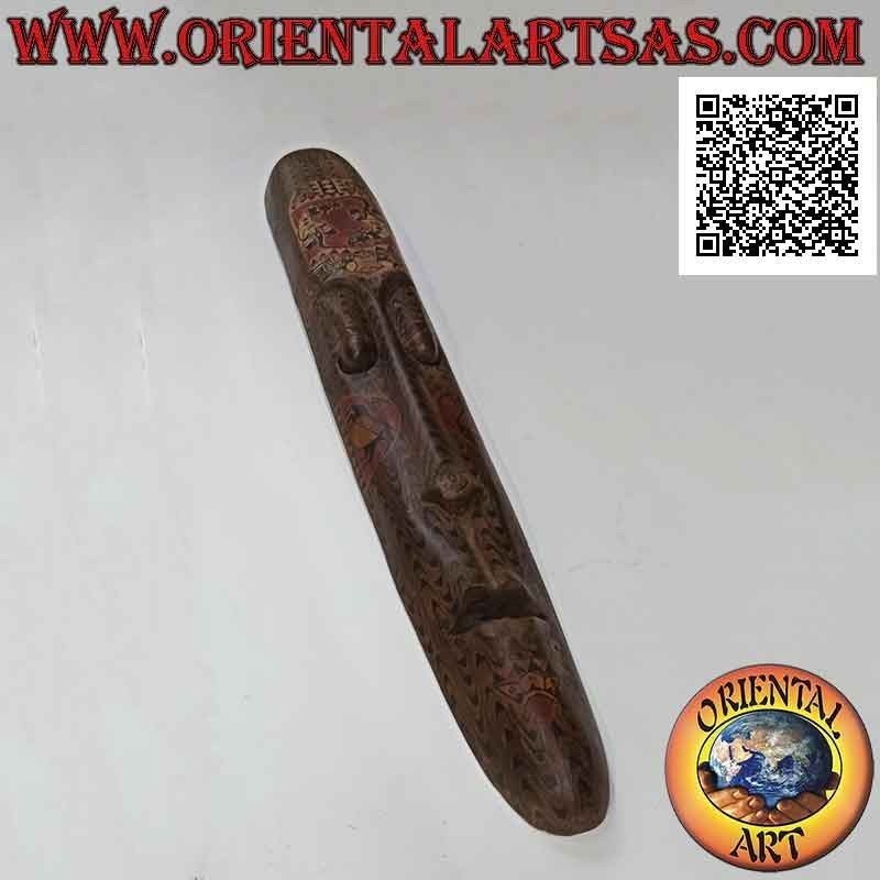 Maschera aborigena tradizionale di Lombok in legno di mogano con tatuaggi (gechi) dipinti, 100 x 14 cm