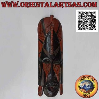 Maschera di un indigeno africano intagliata e dipinta a mano in legno di ebano, 65 x 20 cm