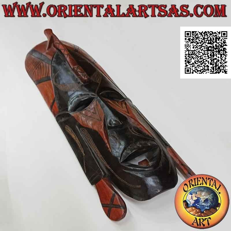 Handgeschnitzte und handbemalte Maske eines afrikanischen Eingeborenen aus Ebenholz, 65 x 20 cm