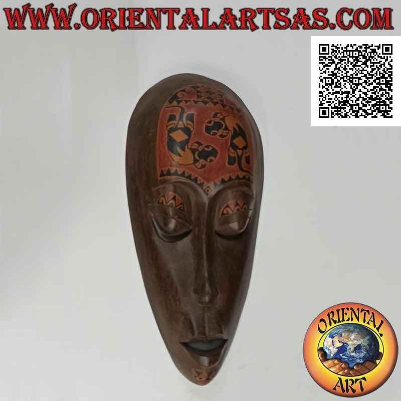 Máscara aborigen tradicional de Lombok en madera de caoba con tatuajes pintados (geckos), 50 x 24 cm