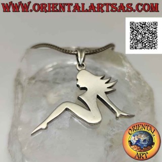 Silver pendant, smooth plate in the shape of a woman in a sensual profile pose