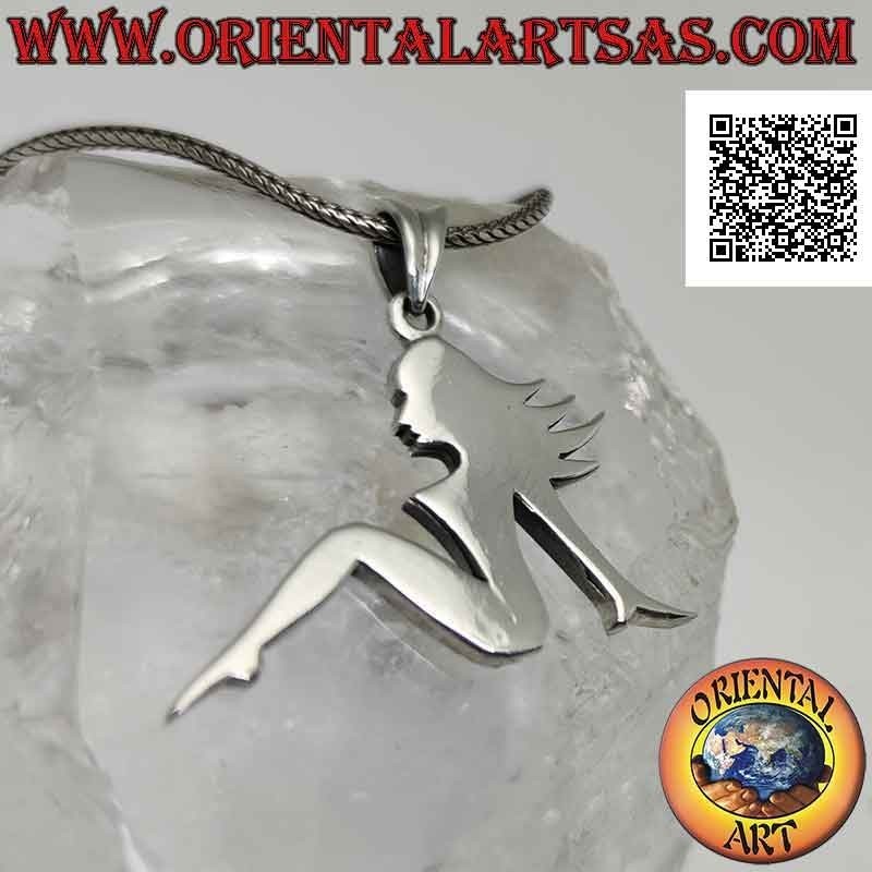 Pendentif en argent, plaque lisse en forme de femme dans une pose de profil sensuelle