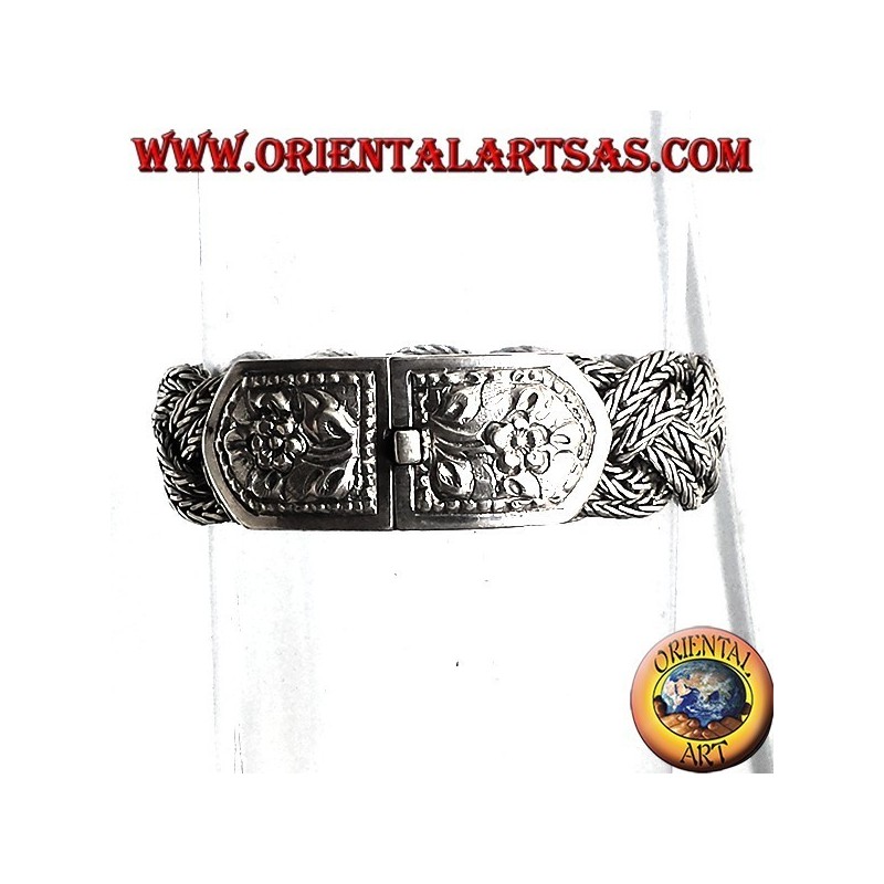 silver bracelet, braid closure chiseled