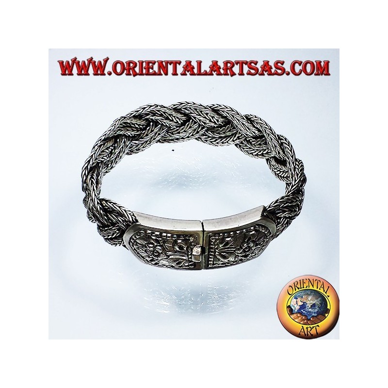silver bracelet, braid closure chiseled