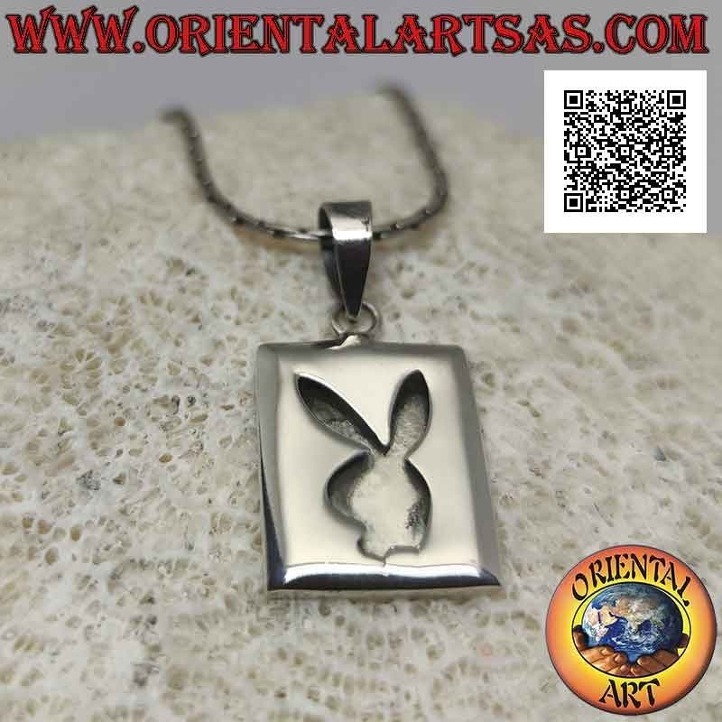 Silver pendant, rectangular plate with "playboy" bunny in bas-relief