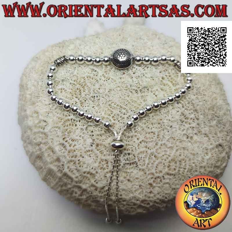 Bracciale in argento 925‰ portafortuna "luck" con palline e tubicini infilati (chiusura regolabile)