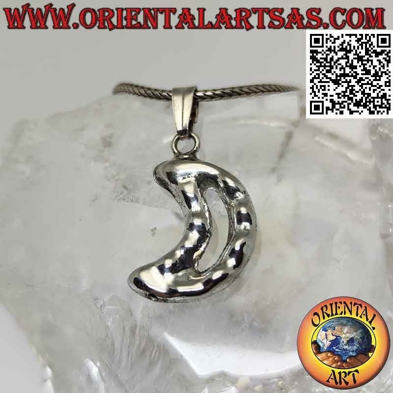 Silver pendant, thick crescent outline (irregular)