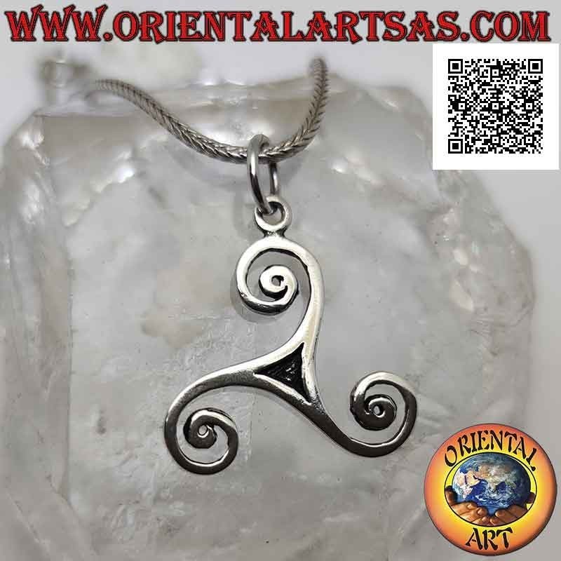 Ciondolo in argento liscio a forma di Triskele triskell triscele grande (incavo centrale)