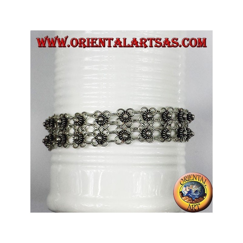 Pulsera de plata con dos flores archivo