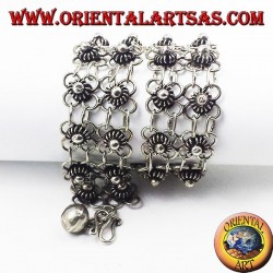 Bracelet en argent avec fichier deux fleurs