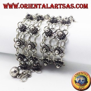 Bracelet en argent avec fichier deux fleurs