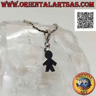Silver pendant, stylized silhouette of the flat smooth person with carabiner