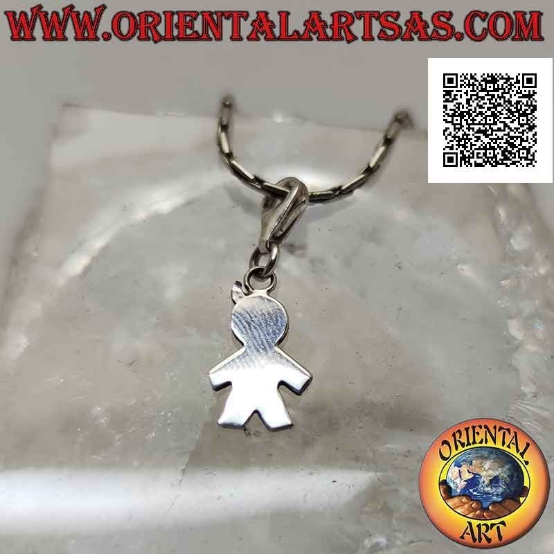 Pendentif en argent, silhouette stylisée de la personne plate lisse avec mousqueton