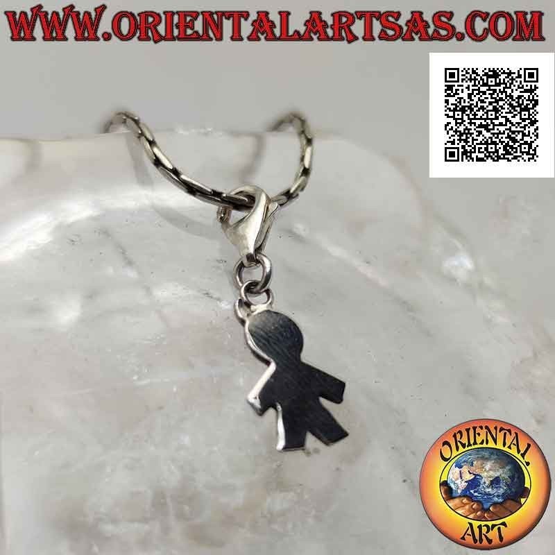Silver pendant, stylized silhouette of the flat smooth person with carabiner
