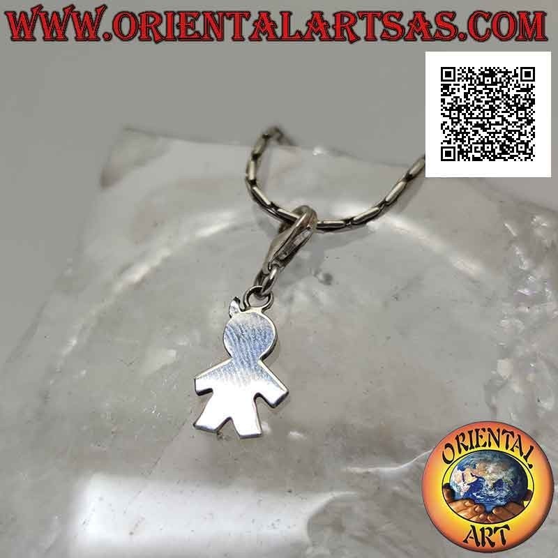 Colgante de plata, silueta estilizada de la persona plana lisa con mosquetón
