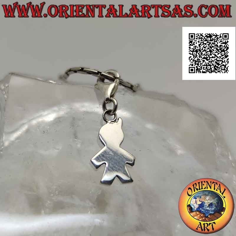 Colgante de plata, silueta estilizada de la persona plana lisa con mosquetón