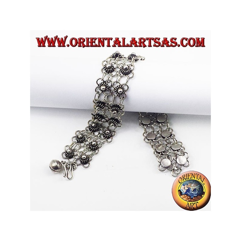 Bracciale in argento a due file di fiorellini 