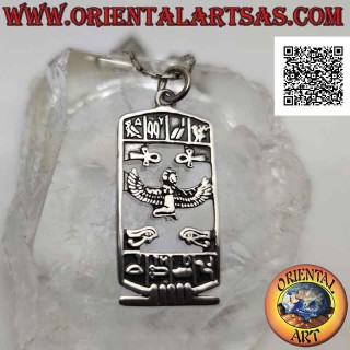 Silver pendant, perforated plate with Isis, ankh cross, eye of Horus and hieroglyphs